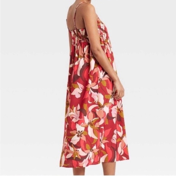 A New Day Women's Spaghetti Strap Smocked Dress Floral Red Size Medium - Picture 2 of 9